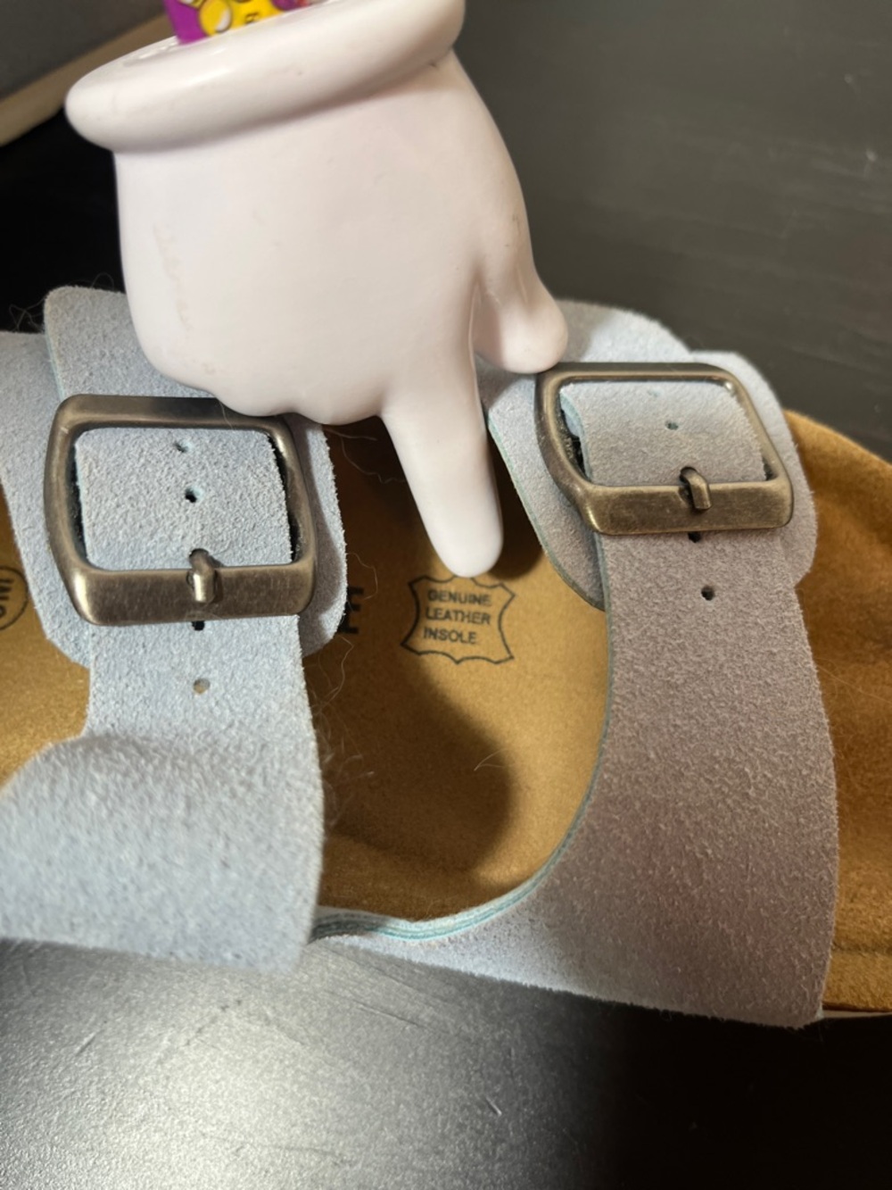 Cushionaire Light Blue Suede Two-Strap Buckle Cork Sandals - Size 8 Medium - Picture 8 of 14